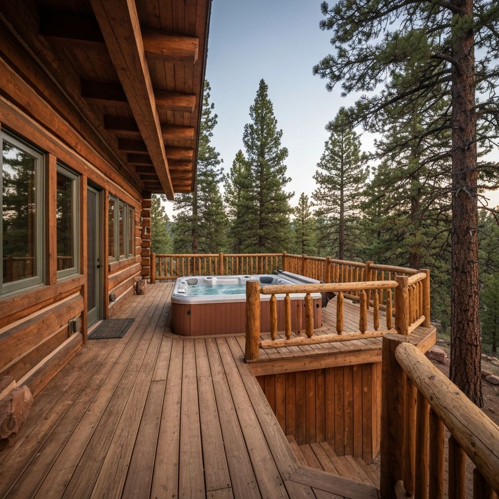 Log Cabin Deck with Hot Tub Area