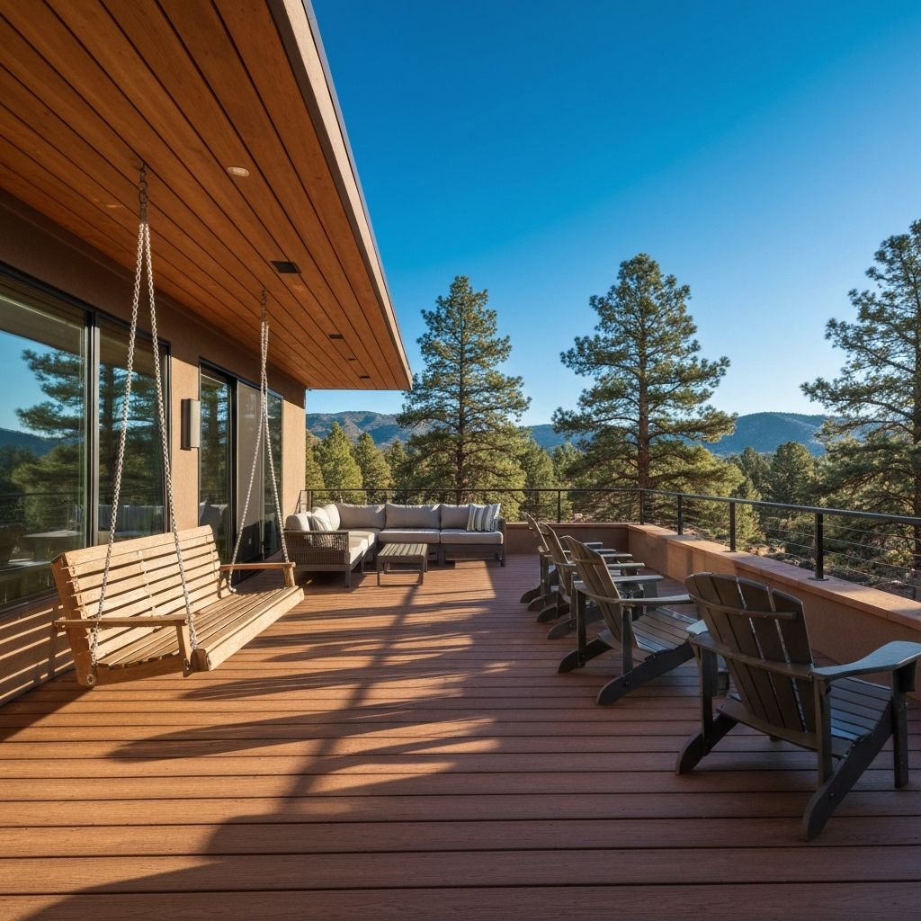Spacious Deck with Pine Tree Views